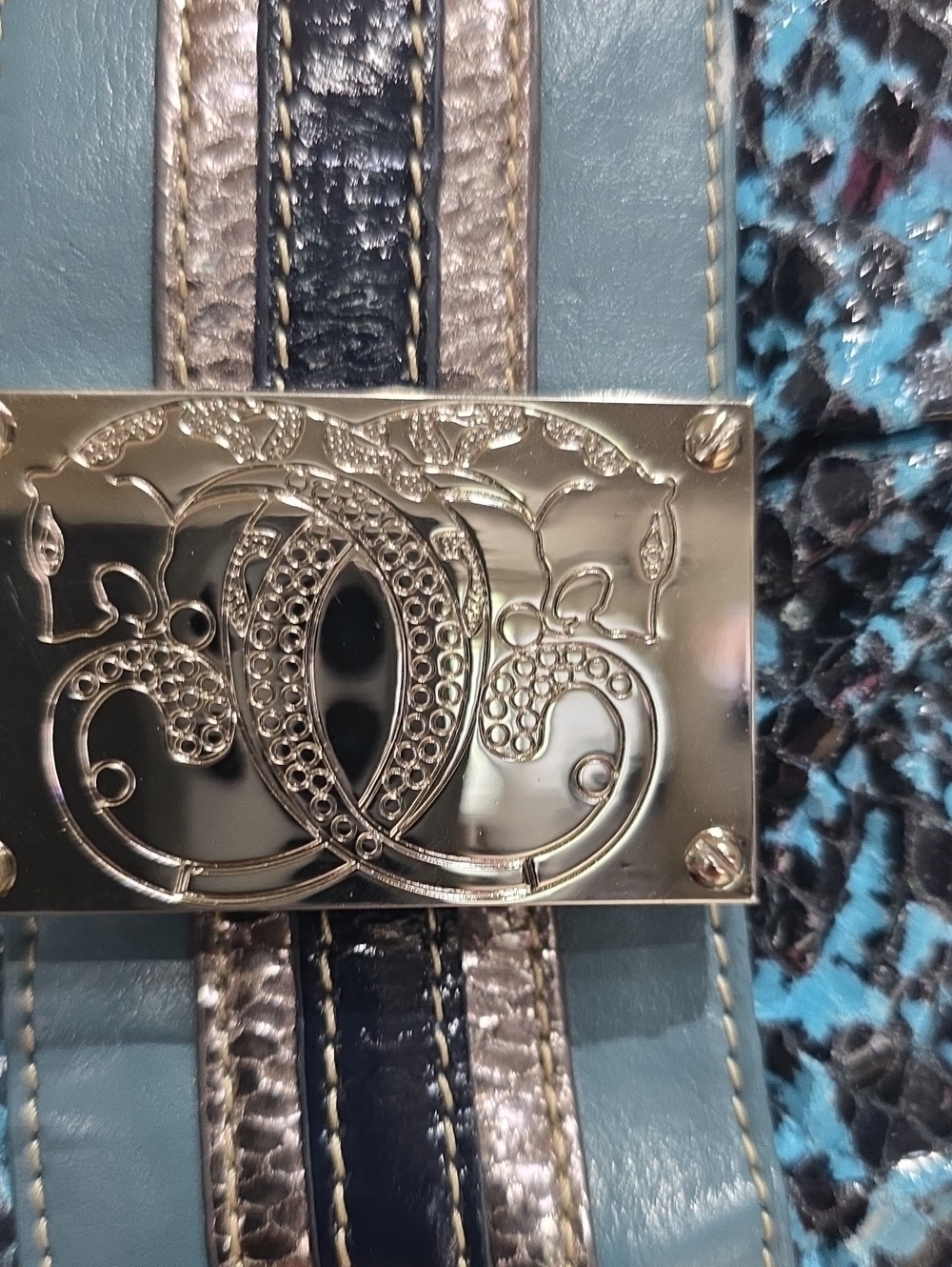 Sharif NWT Blue Snake-Print Shoulder Bag with Metallic Trim - Picture 2 of 14